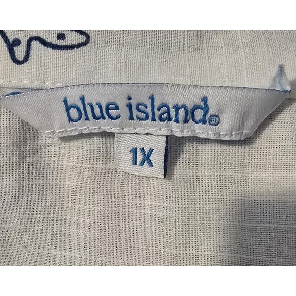 Women's Blue Island Blue/White Shells Top Tunic 100% Cotton Sz 3XL - Picture 6 of 7